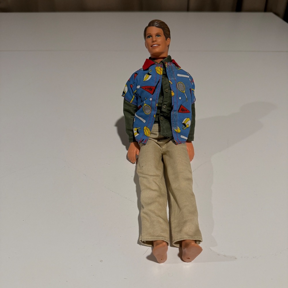 Vintage Ken Doll Sporty Casual Outfit Green Shirt Tan‎ Pants Red Collar